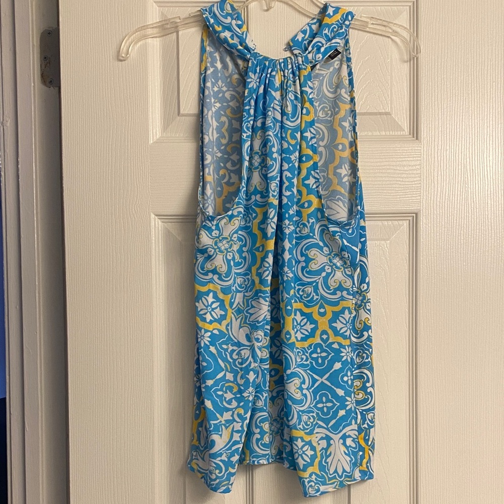 Ann Taylor Blue and Yellow Patterned Tank Top